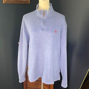 Polo Ralph Lauren Blue Knit Sweater 1/4 Zip Red Embroidered Logo Size Large